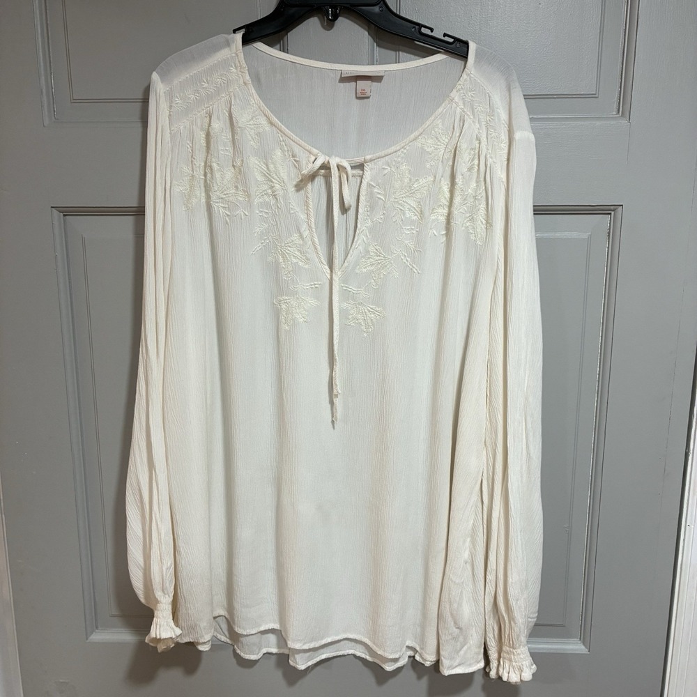 Knox Rose Blouse Women Sz XXL Ivory Embroidered Tunic Boho Romantic Relaxed Fit